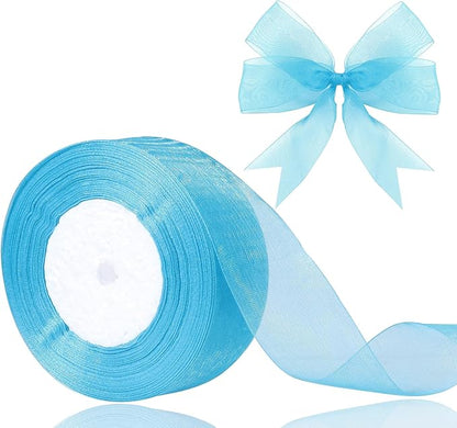 1.5 inch Sheer Organza Ribbon Lake Blue Chiffon Ribbon for Gift Wrapping Christmas Halloween Decoration Wedding Bouquet Crafts 50 Yards