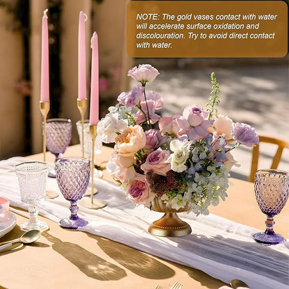 Compote Bowl Vases for Centerpieces Urn Vase, Metal Small Pedestal VaSe Gold Pot, Flower Arrangement for Wedding Anniversary Party Home Decor, 2Pcs