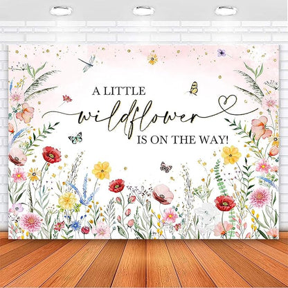 Avezano Wildflower Baby Shower Backdrop Watercolor A Little Wildflower is On The Way Baby Shower Party Decorations Wildflower Theme Girl Banner Photoshoot Props 7x5 ft, 83x59 inch
