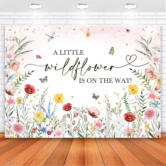 Avezano Wildflower Baby Shower Backdrop Watercolor A Little Wildflower is On The Way Baby Shower Party Decorations Girl Banner Photoshoot Props 6 x 4 ft