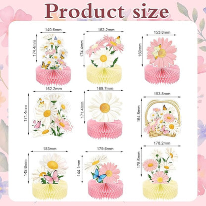 Hotop 9 Pcs Daisy Flower Birthday Party Decorations Pink Wildflower Butterfly Honeycomb 3D Centerpieces for Floral Table Toppers Boho Groovy Party Decorations Girl Baby Shower