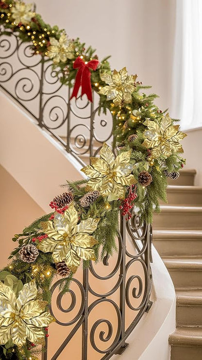 DILATATA 3 Pcs Artificial Christmas Flowers 11 Inch Glitter Poinsettia Picks Christmas Tree Ornaments Topper Decorations Gold Poinsettias Flowers for Xmas New Year Wreath Garland Wedding Party Decor