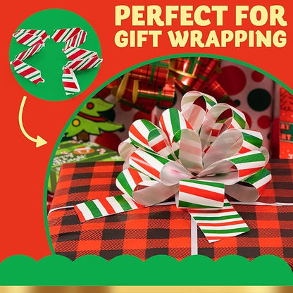 JOYIN 24 PCS Christmas Pull Bows for Gift Wrapping 4.7", Gift Wrap with Ribbon Pull Bows, Easy and Fast Wrapping Accessory for Xmas, Baskets, Wine Bottles, Present, Florist, Bouquet Decoration