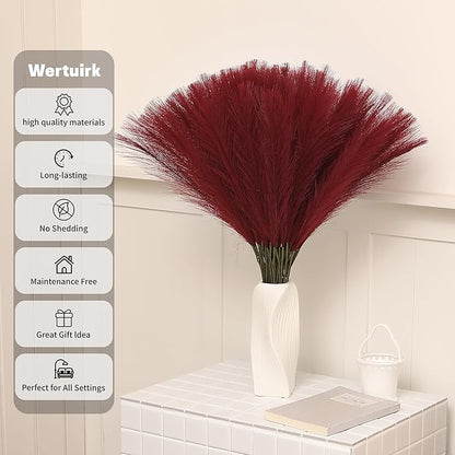 Faux Burgundy Pampas Grass - 30pcs 24 Inch Artificial Pampas Grass Decor Tall, Fake Pompas Grass for Vase Filler, Table Centerpieces, Wedding, Party and Home Decor (Burgundy, 30 Pieces)