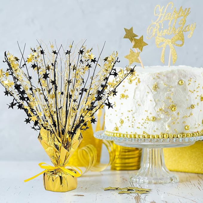 Crowye 3 Pieces Metallic Foil Spray Centerpiece Christmas Party Star Table Decoration Burst Centerpieces Fall Table Decor for Birthday New Year 2026 Party Holiday(Black Gold)