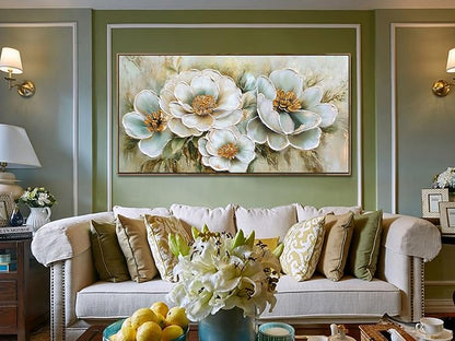 Arjun Framed Canvas Wall Art for Bedroom, Large Wood Frame Vintage Flower Painting Living Room Textured Artwork Gold Picture Bloosom Dining Room Kitchen Home Office Wall Decor, 40"x20"
