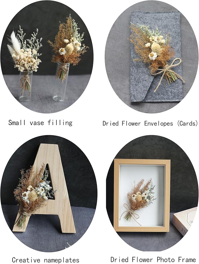Miniature dried flower bouquet set (12 pcs), small bouquets, gift bags of dried flowers, bridesmaids flower girl proposal gift boxes, groomsmen boutonnieres, shooting props (Brown)