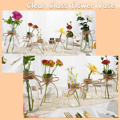Vintage Glass Vases for Flowers, Set of 6 Clear Vases for Farmhouse Wedding Centerpiece Cylinder Bottle for Reception Table Decor Housewarming Birthday Floral Arrangements (S+M+L)
