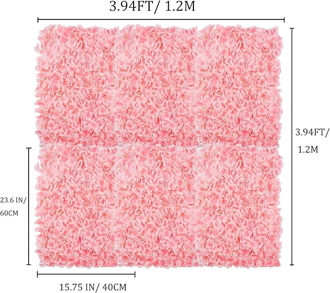 BLOSMON Flower Wall Panel Backdrop Decor Blush Artificial Floral Backdrop for Wedding Party Baby Bridal Shower, 6 Pcs Hanging 3D Fake Hydrangea Wall Decoration, Silk Faux Hydrangea Flower Backdrop