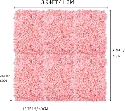 BLOSMON Flower Wall Panel Backdrop Decor Blush Artificial Floral Backdrop for Wedding Party Baby Bridal Shower, 6 Pcs Hanging 3D Fake Hydrangea Wall Decoration, Silk Faux Hydrangea Flower Backdrop