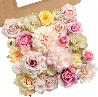 Light Pink Artificial Flowers Combo Set Fake Flower Leaf Box with Stemst for DIY Wedding Bridal Bouquet, Centerpieces, Home Decor, Floral Arrangement Decor