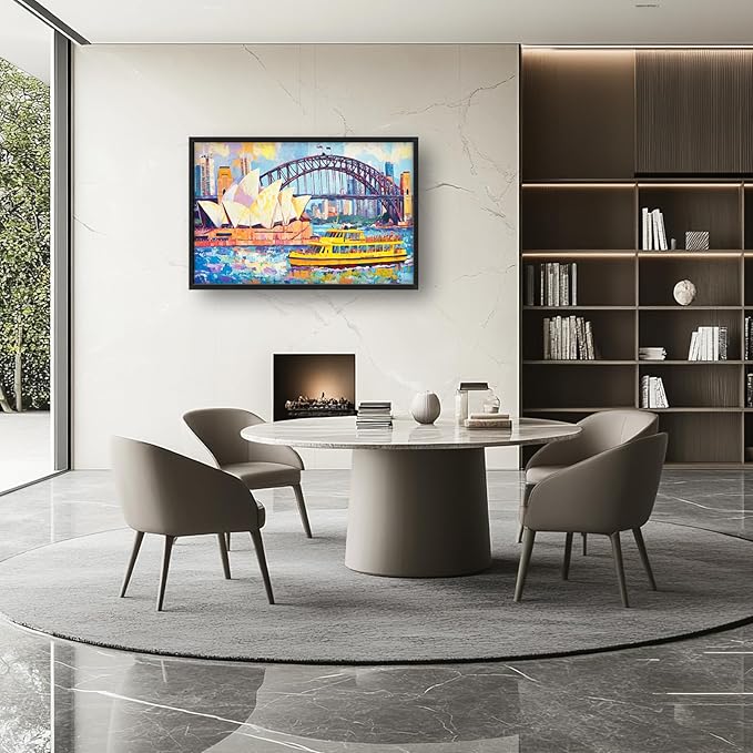 Extra Large Sydney Opera House Framed Wall Art for Living Room,Oversized Abstract Harbour Bridge Cityscape Pictures Wall Decor,Canvas Print Painting Modern Artwork Bedroom Office Bathroom 36L x 24W