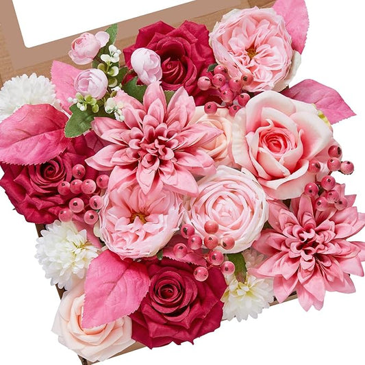 Serwalin 2Pcs Artificial Flowers Hot Pink Fake Flowers for Home Decor Silk Flowers for DIY Flowers for Decorations Table Centerpieces Cake Flowers Wedding Flowers Spring Flowers