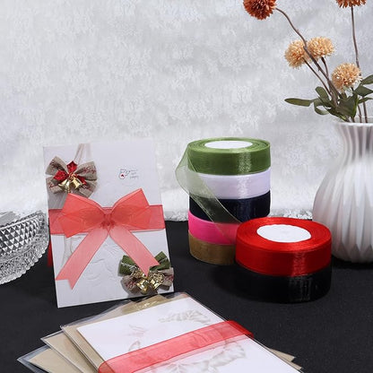 Black Ribbon for Gifts Wrapping, 1 inch 50Yard Sheer Organza Ribbon, Gift Wrap Chiffon Ribbons for Halloween, Fathers Day, Wedding, Party Decoration, Hair, Crafts, Flower Bouquet