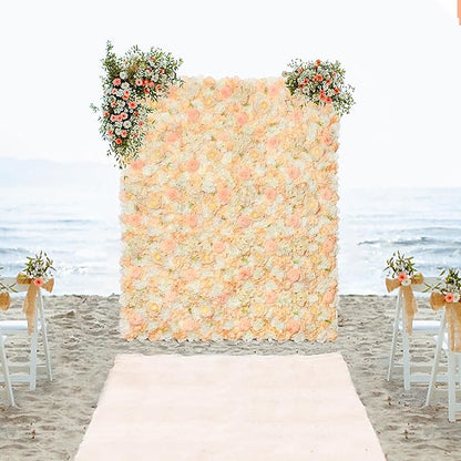 YOUMEHOME Champagne Flower Backdrop - Artificial Flower Wall Panel 12packs Rose Wall Backdrop for Birthday Party Wedding Background Shop Photo Arrangement Decor