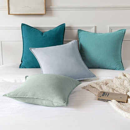MIULEE Decorative Linen Pillow Covers 18x18 Inch Teal Blue Boho Farmhouse Neutral Couch Throw Pillows for Bed Pack of 2 Accent Coastal Modern Pillowcase Summer Sofa Livingroom Home Decor