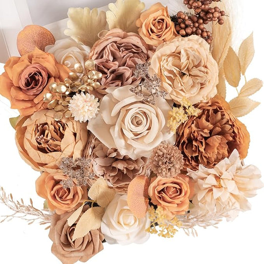 TINGE TIME Fake Flowers Artificial Flowers Peonies Bulbous Chrysanthemum Daisy Hydrangea Sunflower Violets Dahlia Daffodils Epiphyllum Orchid Cherry Blossom Camellia Leyaron (Nude Color & Pale Coffee)