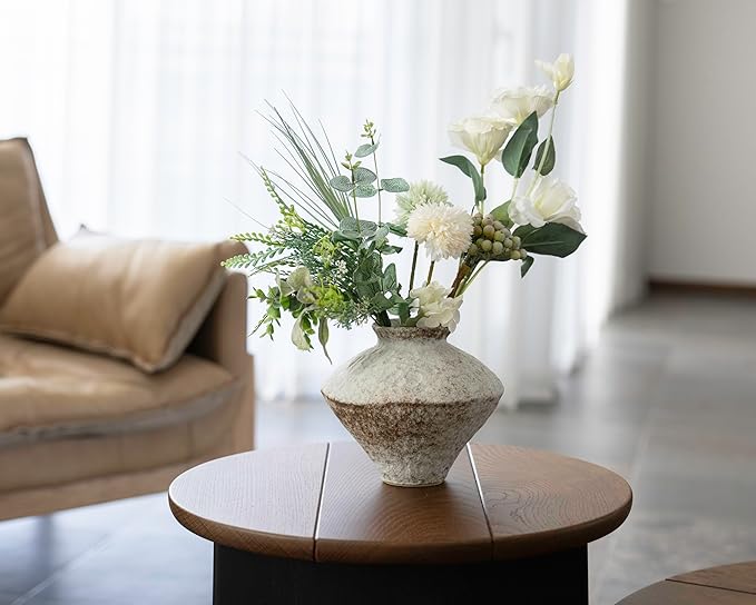Handmade Rustic White Ceramic Vase Decorative Flower Vase, Textured Pottery Vase for Centerpieces, Kitchen, Living Room, Bedroom Decor Gifts