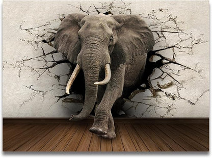 Wall Mural 3D Wallpaper - Elephant Design, 155" x 103" (Not Self-Adhesive)