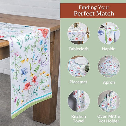 Maison d' Hermine Table Runner 100% Cotton Double Layer Table Runners 72 inches Long Decorative for Kitchen Dining Party Baby Shower Wedding Bridal Shower Spring Summer (Just Floral, 14.50" x 72")