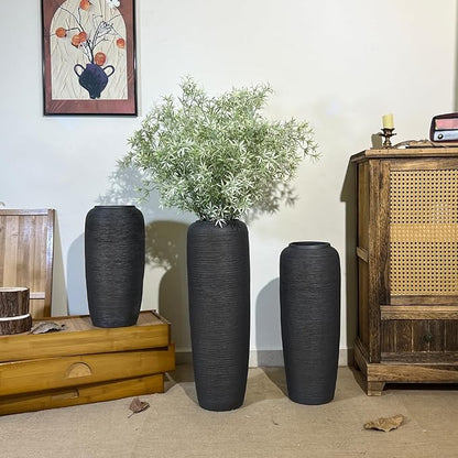 Large Rustic Ceramic Black Vase,23.6 Inch Tall Pottery Farmhouse Decor Floor Vase Vintage Flower Vases for Home Living Room Entryway Table Centerpiece Decor,Terracotta Vases,Wedding Gift