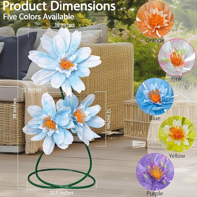 Giant Daisy Fake Flowers for Decoration,37.8" Large Faux Daisy,Big Artificial Flower with Stand for Home Decor,Garden,Hotel,Office,Photography Props,Wedding,Art Gallery,Shop Window Display(Blue)