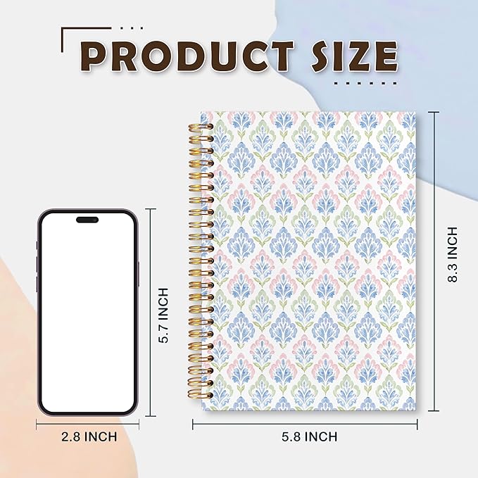VIIJJUE Aesthetic Floral Notebook, Nature Plant Journal, Flower Botanical Journals for Writing,Hardcover Spiral Notebooks, 5.5x8.3 Inch