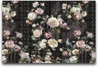 Cliouar-Black Fence Bird Peacock Pink Yellow White Rose 3D Mural Wallpaper Bedroom Living Room Decor 158" x 110"(Not Self-Adhesive)