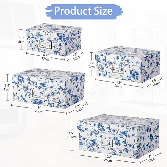 Briful Blue and White Porcelain Storage Boxes with Lids, Set of 4 – Chinoiserie Nested Card Photo Storage Box Organizer, Decorative Paperboard Box for Closet, Office, Gifts,Cosmetic,Books
