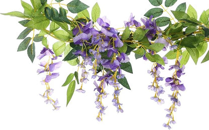 2Pcs 6.6Ft Artificial Flowers Vines Silk Wisteria Artificial Garlands Fake Hanging Green Leaf Flower Ivy Vines for Home Garden Wedding Arch Decor, Purple