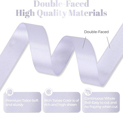 Lilac Mist Satin Ribbon, Double Faced 5/8 Inch X 25 Yards Lilac Mist Ribbon, Premium Satin Ribbon for Gift Wrapping, Crafts, Hair Bow Making, Sewing, Flower Bouquet, Wedding Party Decor