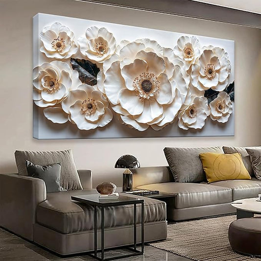 Canvas Art Wall Decor Modern Minimalist Flower Wall Decor Paintings White Flower Art Prints Floral Wall Art Pictures For Bedroom Kitchen Office Decoration 20" × 40"