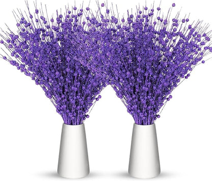 Geosar 30 Pcs Christmas Artificial Glitter Berry Stem Decorations 17 Inch Faux Stick Floral Pick Centerpiece Bouquet Flower Bead Twigs for Centerpiece Tree Wreath Xmas Ornaments Home(Purple)