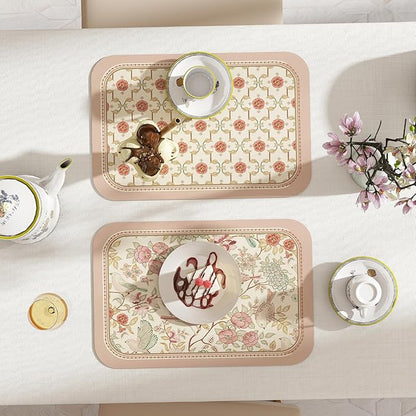 patdrea French Floral Red Rectangular PVC Placemats, Pack of 6, Waterproof Insulation, Soft and Durable, Suitable for Dining Table, Kitchen and Coffee Table Decoration,12"*17"
