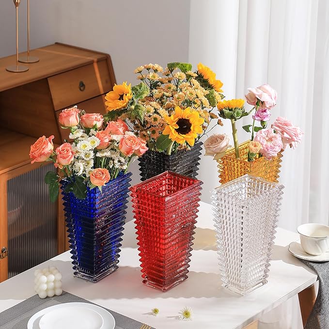 MCMCNCUIU Crystal Vase, Large Crystal Vases for Flowers, Red Large Flower Vase, Modern Glass Vases for Living Room, Bedroom, Kitchen, Dining Table, Mantle, Wedding, 9 Inches