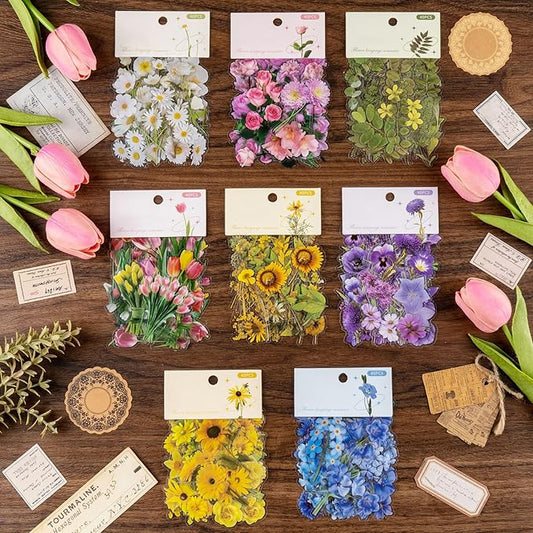 320Pcs Flower Stickers, Cute Vintage Floral Sticker for Kids, Clear Wildflower Stickers for Water Bottles, Scrapbooking, Card Making, Crafts, Laptop