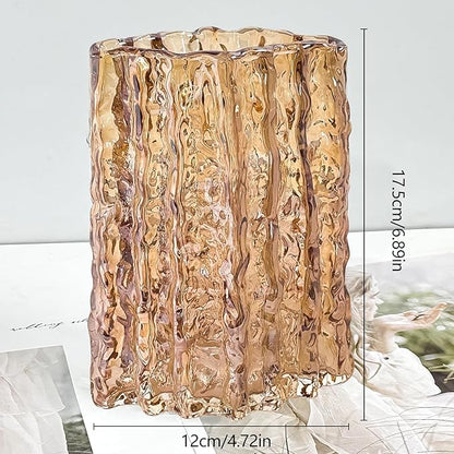 Aoderun Glass Vase Crystal Vase Heavy Duty Large Flower Vase for Dining Table Kitchen Office Home Shelf Wedding Living Room Centerpieces(Amber)