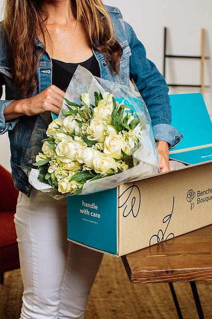 Benchmark Bouquets - Elegance Roses & Alstroemeria (Glass Vase Included) - Fresh Flowers for Delivery - Gift for Graduation, Birthday, Anniversary, Sympathy, Get Well, Congratulations