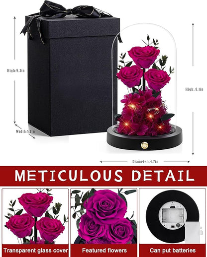 Christmas Flowers Roses Gifts for Mom,Forever Real Preserved Roses in Glass Dome,Christmas Anniversary Thanksgiving Gifts for Wife Girlfriend Women Best Friend Grandma/Rose