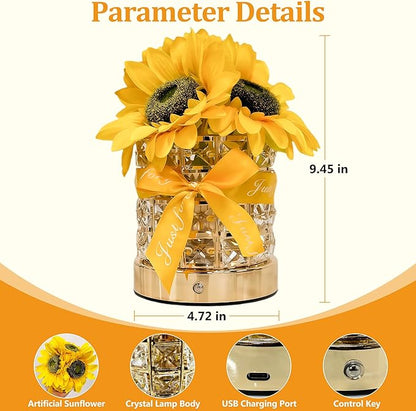 Sunflower Gifts for Women, Rechargeable Touch Table Lamp, 3 Color Infinitely Dimming Sunflowers Night Light, Flower Lamp for Bedroom Bar Home Decor, Christmas Birthday Gifts for Women Mom (Sunflower)