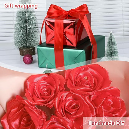 NESCCI 100 Yards Ribbon,1-1/2 Inch Red Satin Ribbon,Single Face Satin Ribbons,Perfect for Gift Wrapping,Wedding Decoration,Handmade Bows, Wrapping Bouquet and More