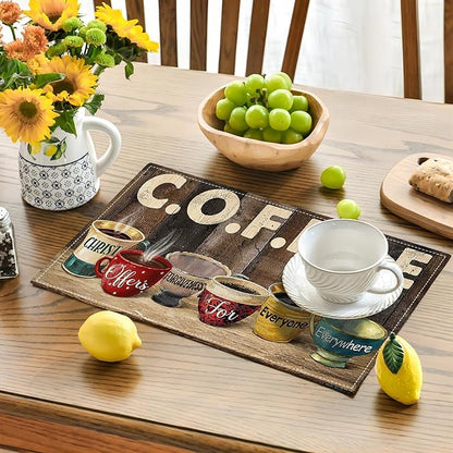 Christian Coffee Placemats Set of 6 Coffee Table Mats Washable Place Mats for Home Party Indoor Kitchen Dining Table Decoration 12x18 Inch