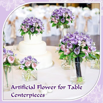 Olgaa 12 Bundles Peonies Artificial Flowers Fake Peony Bouquet Faux Peonies Flowers Bulk with Stems Flower Balls for Centerpiece Table Decorations Wedding Bridal Floral Arrangement (Purple)