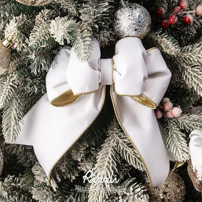 Ribbli White Velvet Wired Ribbon 4 Inch Luxury Matte Velvet Christmas Ribbon for Gift Wrapping Christmas Tree Decoration Crafts Wreaths Supplies - 10 Yards
