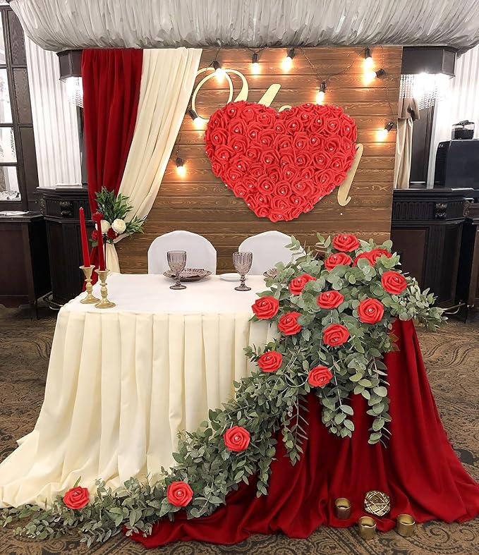 IPOPU 100pcs Red Foam Rose Artificial Flower Bulk with Crystal 3in Real Looking Stemless Fake Roses for DIY Craft Wedding Bouquets Wall Decoration Bridal Shower Arrangement Home Decorations(Red)