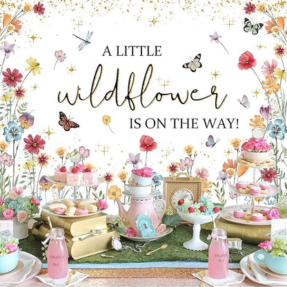 Avezano Wildflower Baby Shower Decorations A Little Wildflower is On The Way Baby Shower Backdrop Floral Theme Baby Girls' New Born Photoshoot Background Banner (7x5ft(84x60in))