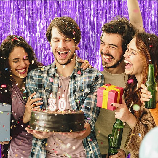 5 Pack Foil Curtain Backdrop Purple Metallic Tinsel Foil Fringe Curtains Photo Booth Props for Birthday Wedding Engagement Baby Shower Bachelorette Christmas Holiday Celebration Party Decorations