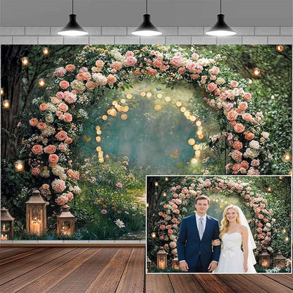 12x10ft Enchanted Forest Wedding Photography Backdrop Wonderland Roses Fairy Tale Backdrop Pink Flower Birthday Newborn Baby Shower Wedding Bridal Party Banner Photo Booth Props Anniversary Background