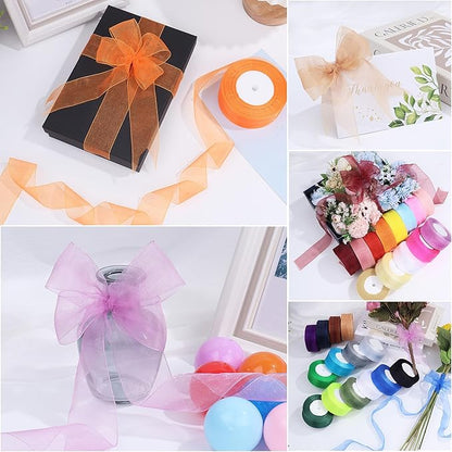 1-1/2 Inch x 50 Yards Sheer Organza Ribbon Chiffon Ribbon for Gift Wedding Flower Bouquet Wrapping Decorations Crafts (Orange)