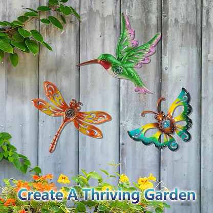 Hummingbird Butterfly Dragonfly Metal Wall Art Decor, Wall Christmas Decoration Hanging for Home Living Room Bedroom Garden Porch Patio Balcony Ornament for Indoor Outdoor, 3 pack 9 inch